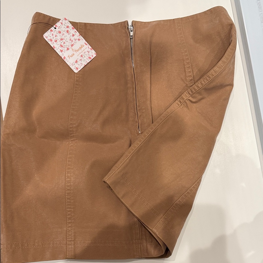Free People Tan Faux Leather Mini Skirt